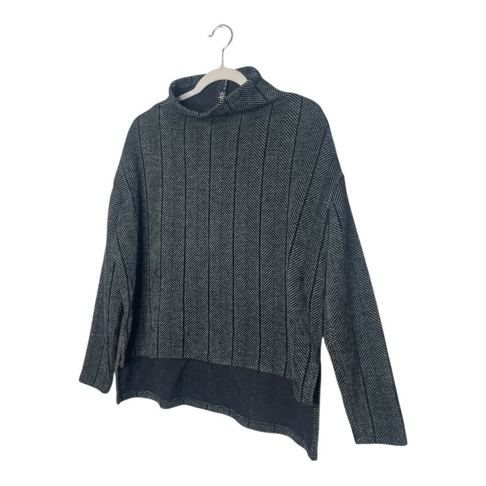 Bobi Los Angeles Black and Gray Herringbone Long Sleeve Sweater Size Small - Picture 2 of 5